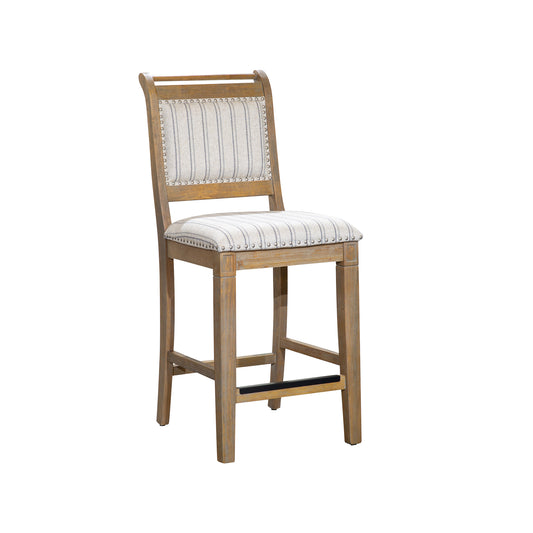 Santara - Set of 2 - 24" Rustic Counter Stools with Gray Wash Finish and Striped Upholstered Seat