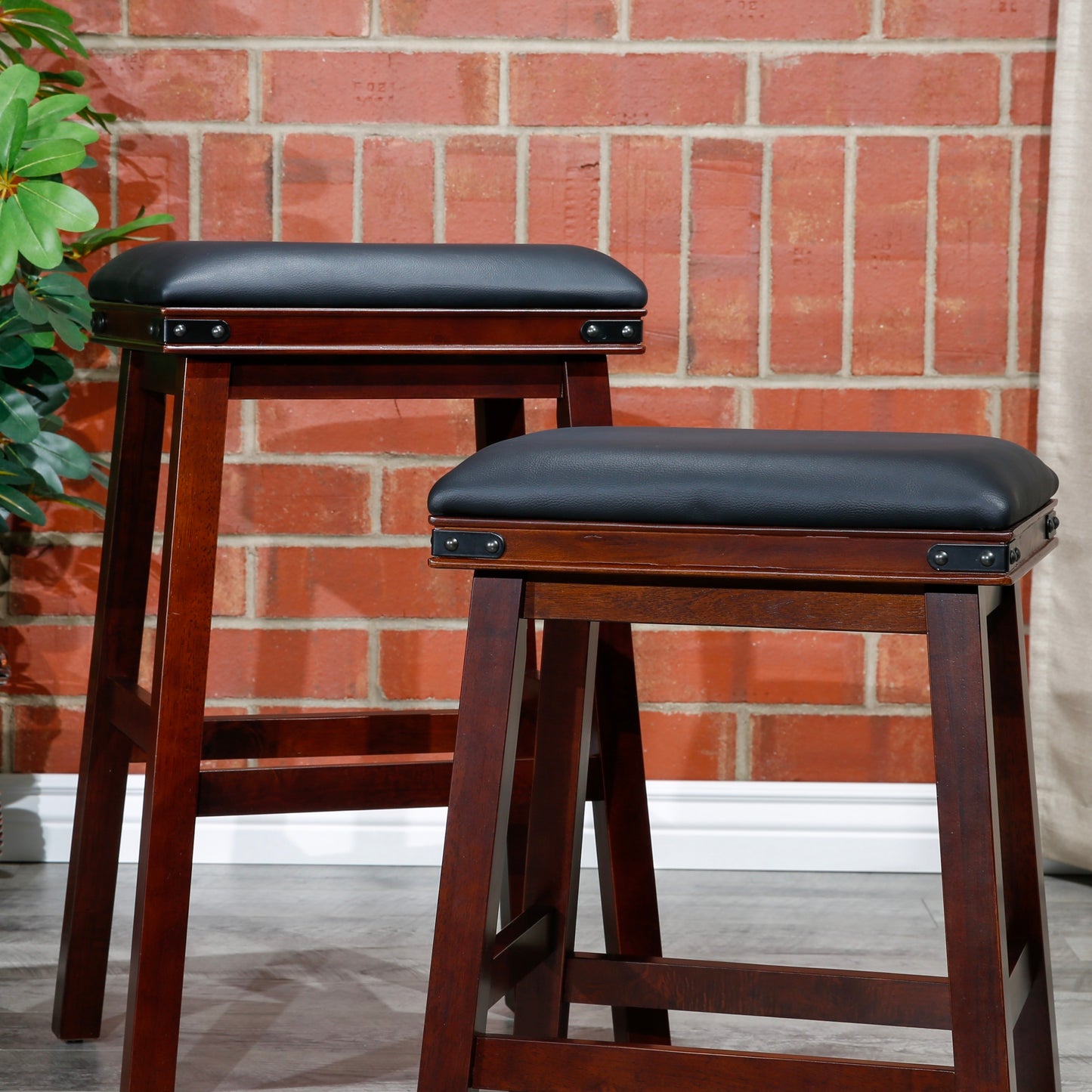 Siobhan - Set of 2 - 24" Antique White Counter Stools with Black Bonded Leather Seats