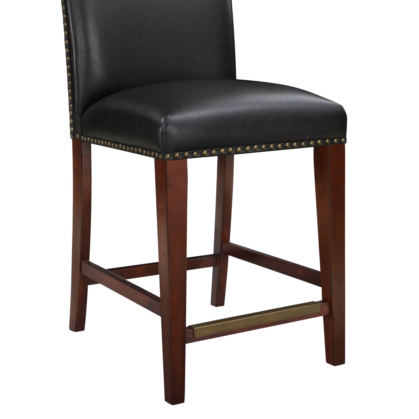 Clairis - Set of 2 - 25" Dark Brown Faux Leather Counter Stools with Nailhead Trim