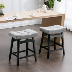 Marlow - Set of 2 - 26" Beige & Black Fabric Upholstery Swivel Counter Stools with Wooden Legs, Modern Design