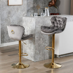 Vesper  - Set of 2 - 26" Gray Velvet Swivel Bar Stools Seat Height - Adjustable Upholstered Chairs for Kitchen Island & Bar