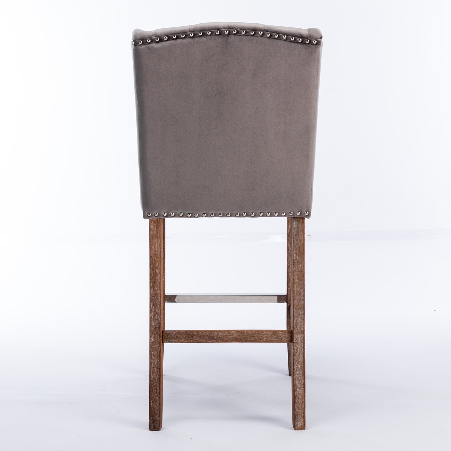 Bellamy - Set of 2 - 27" Grey Velvet Wingback Counter Stools with Nailhead Trim, Tufted Back, and Solid Wood Legs