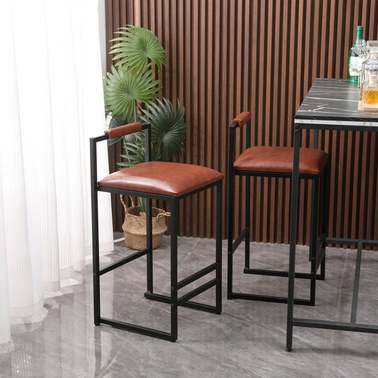 Ellison - Set of 2 - 28" Brown PU Leather Upholstered Counter Height Stools with Metal Frame and Backrest