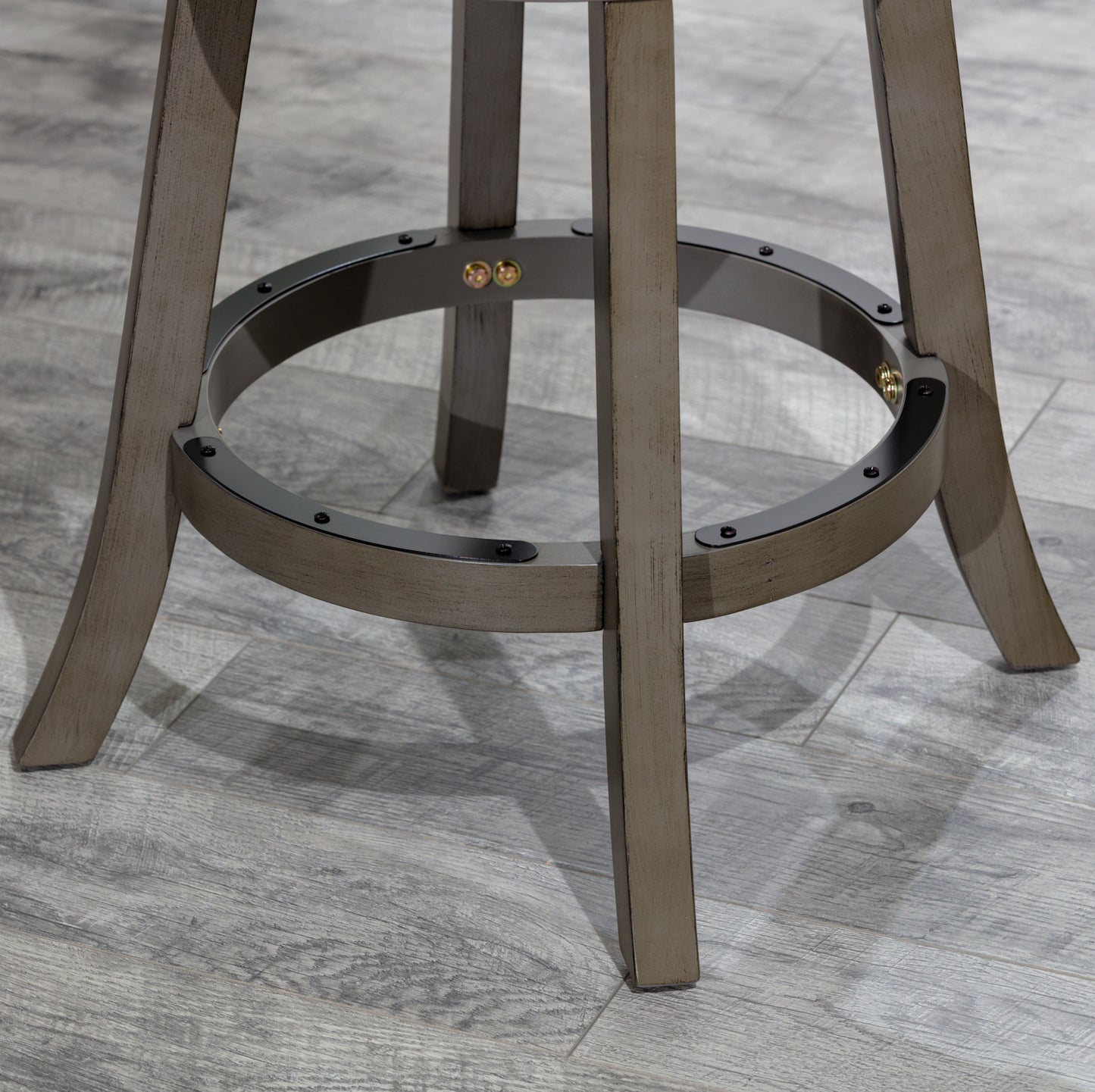 Saraya - Set of 2 - 24" Weathered Gray Counter Height Swivel Stools with Black Leather Seats