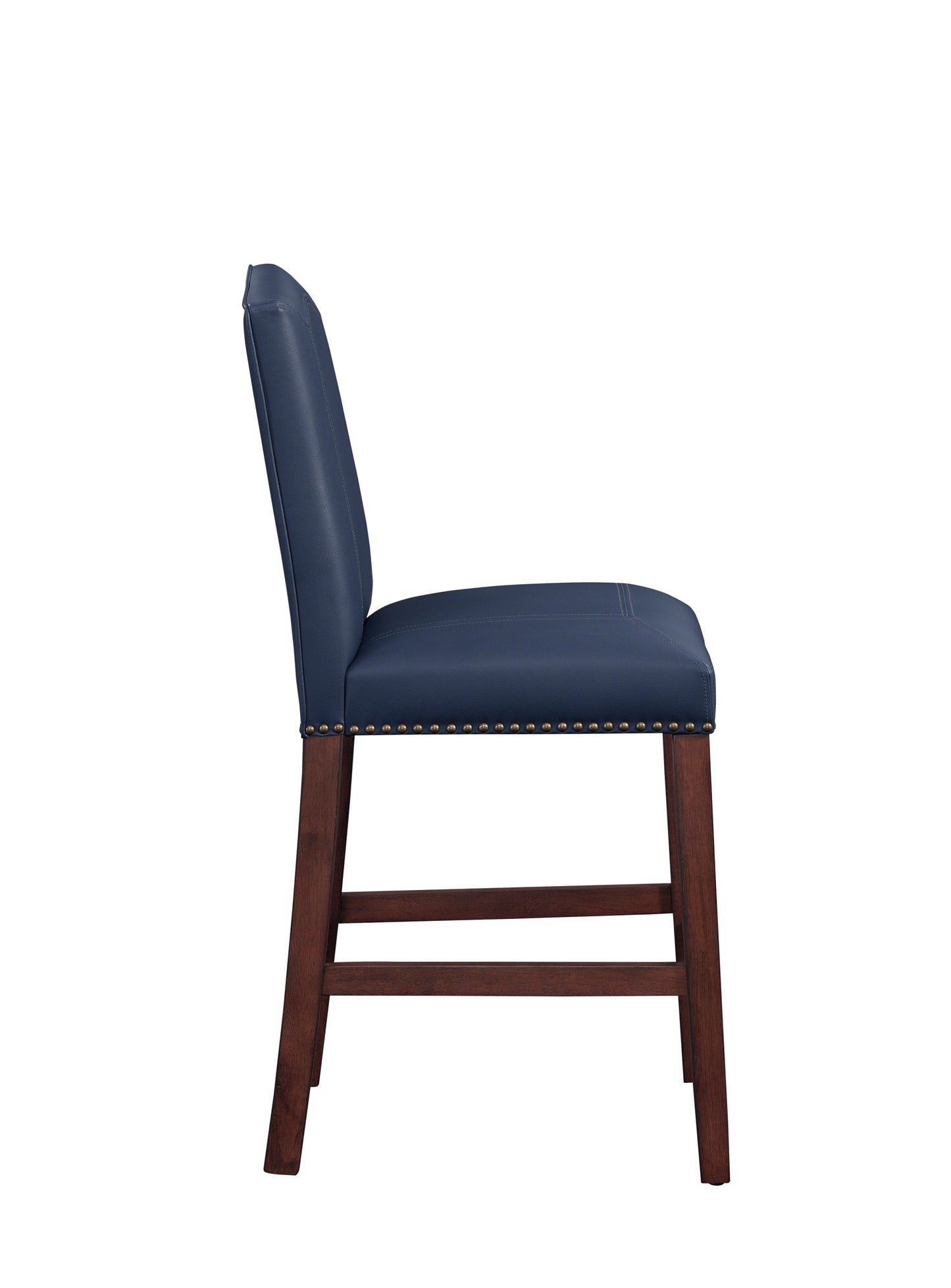 Daphne - Set of 2 - 23" Navy Faux Leather Counter Stools with Solid Wood Frame