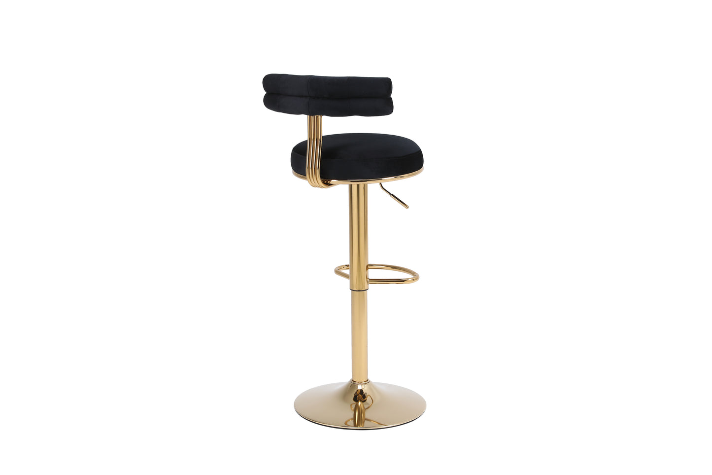 Hollis - Set of 2 - 26" Black Velvet Adjustable Counter & Bar Stools with Golden Iron Legs