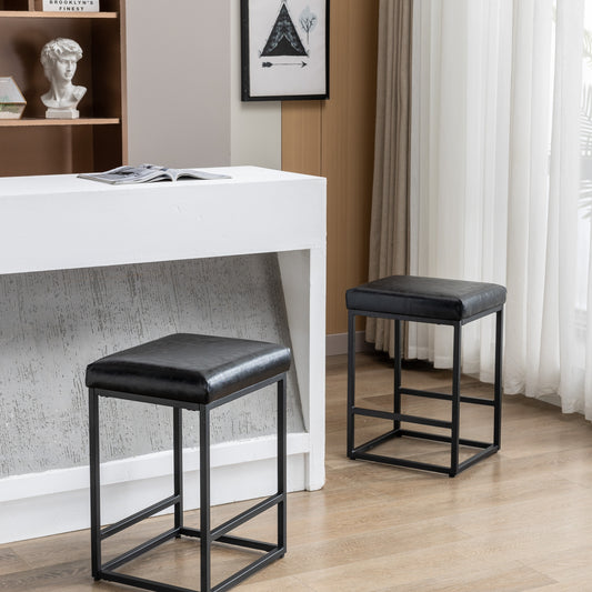 Celvora - Set of 2 - 24" Black Modern Counter and Bar Stools with Footrest, Waterproof Tech Cloth Upholstery, and Sturdy Metal Frame