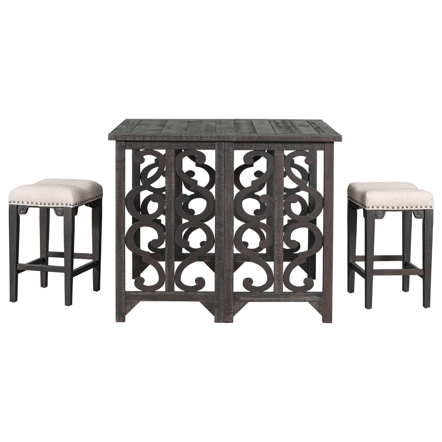 Lynne- Set of 3 - 24" Espresso Foldable Dining Set with Solid Wood Counter-Height Table & 2 Saddle Stools (36” Table Height)