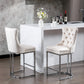 Hayes - Set of 2 - 26” Beige Velvet Counter Height Bar Stools with Button Tufted Back, Rivet Trim, and Chrome Base