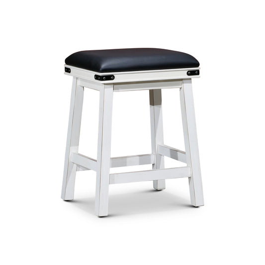 Siobhan - Set of 2 - 24" Antique White Counter Stools with Black Bonded Leather Seats