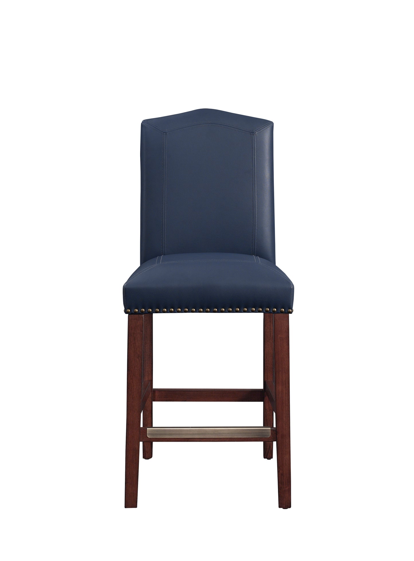 Daphne - Set of 2 - 23" Navy Faux Leather Counter Stools with Solid Wood Frame