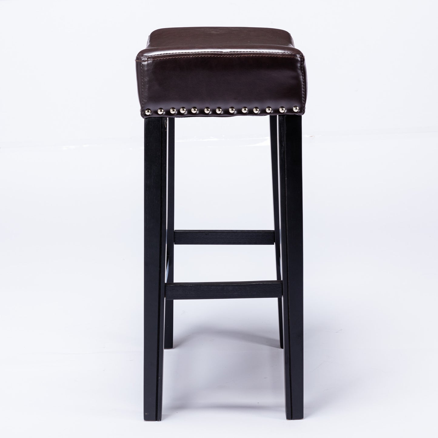 Bradshaw - Set of 2 - 28"  Brown Backless Faux Leather Counter Stools with Farmhouse Design and Solid Wood Legs