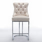Hayes - Set of 2 - 26” Beige Velvet Counter Height Bar Stools with Button Tufted Back, Rivet Trim, and Chrome Base