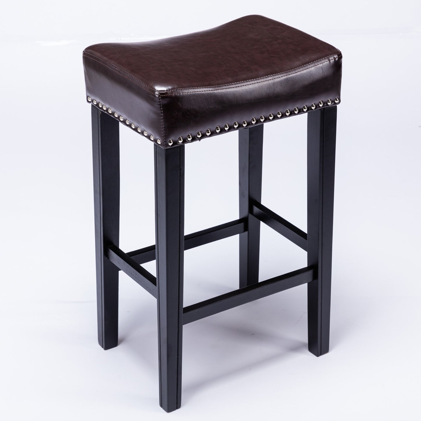 Bradshaw - Set of 2 - 28"  Brown Backless Faux Leather Counter Stools with Farmhouse Design and Solid Wood Legs