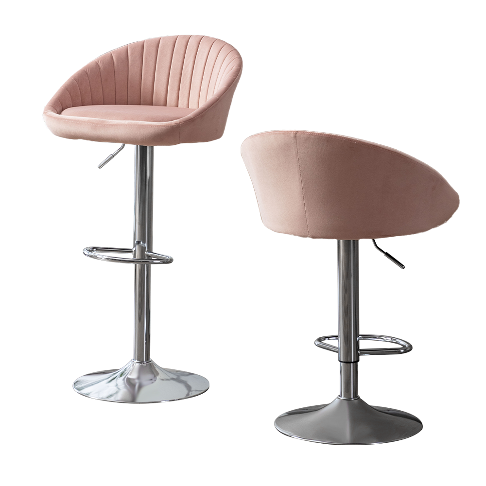 Haylen - Set of 2 - 30” Adjustable Pink Velvet Bar Stools with Backrest, Footrest, and 41.7” Height