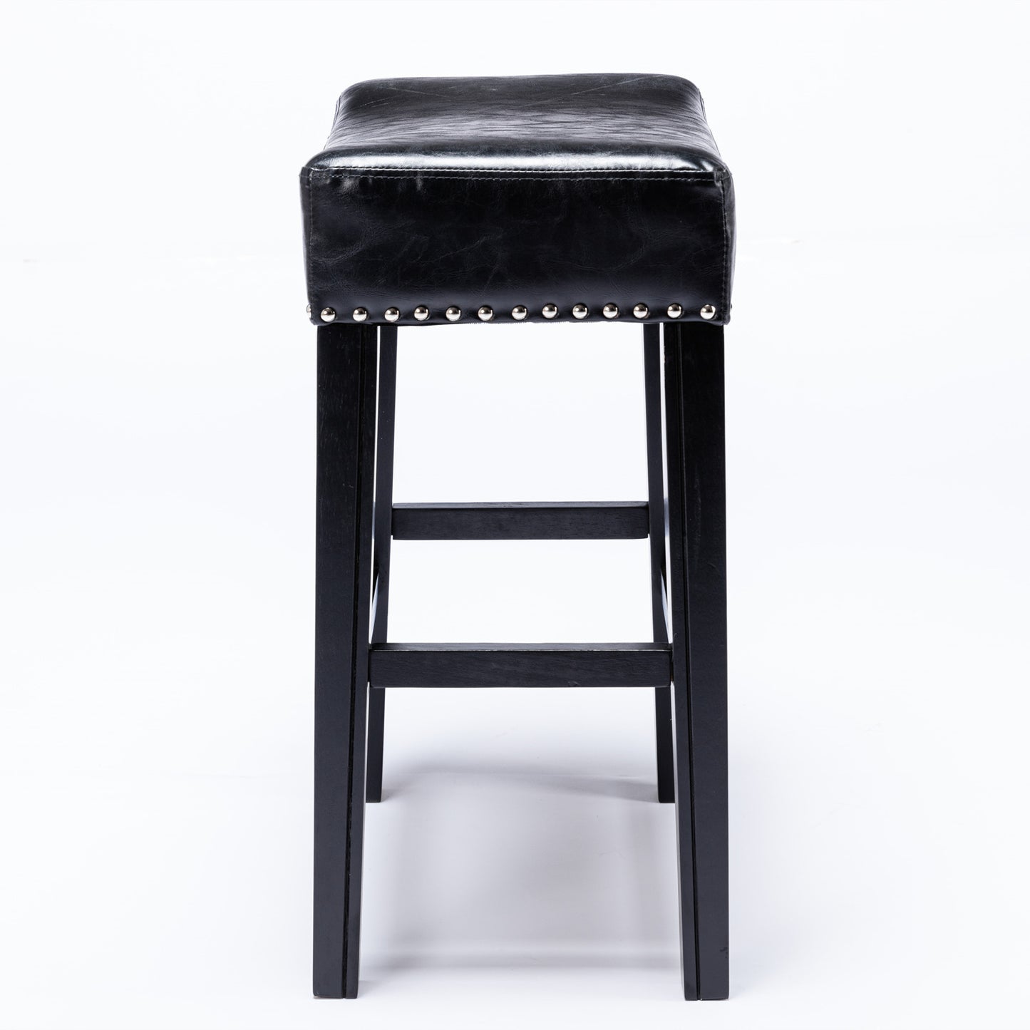 Moniler - Set of 2 - 26" Black Faux Leather Backless Bar Stools with Solid Wood Legs