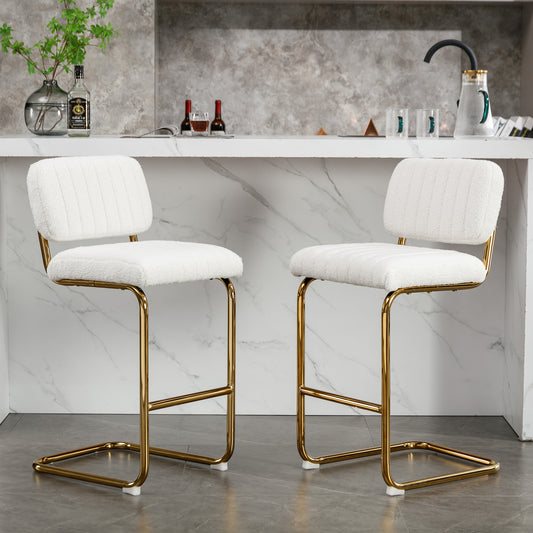 Amethyst - Set of 2 - 27" Ivory Counter Stools with Boucle Upholstered Armless Seats and Gold Chrome Base