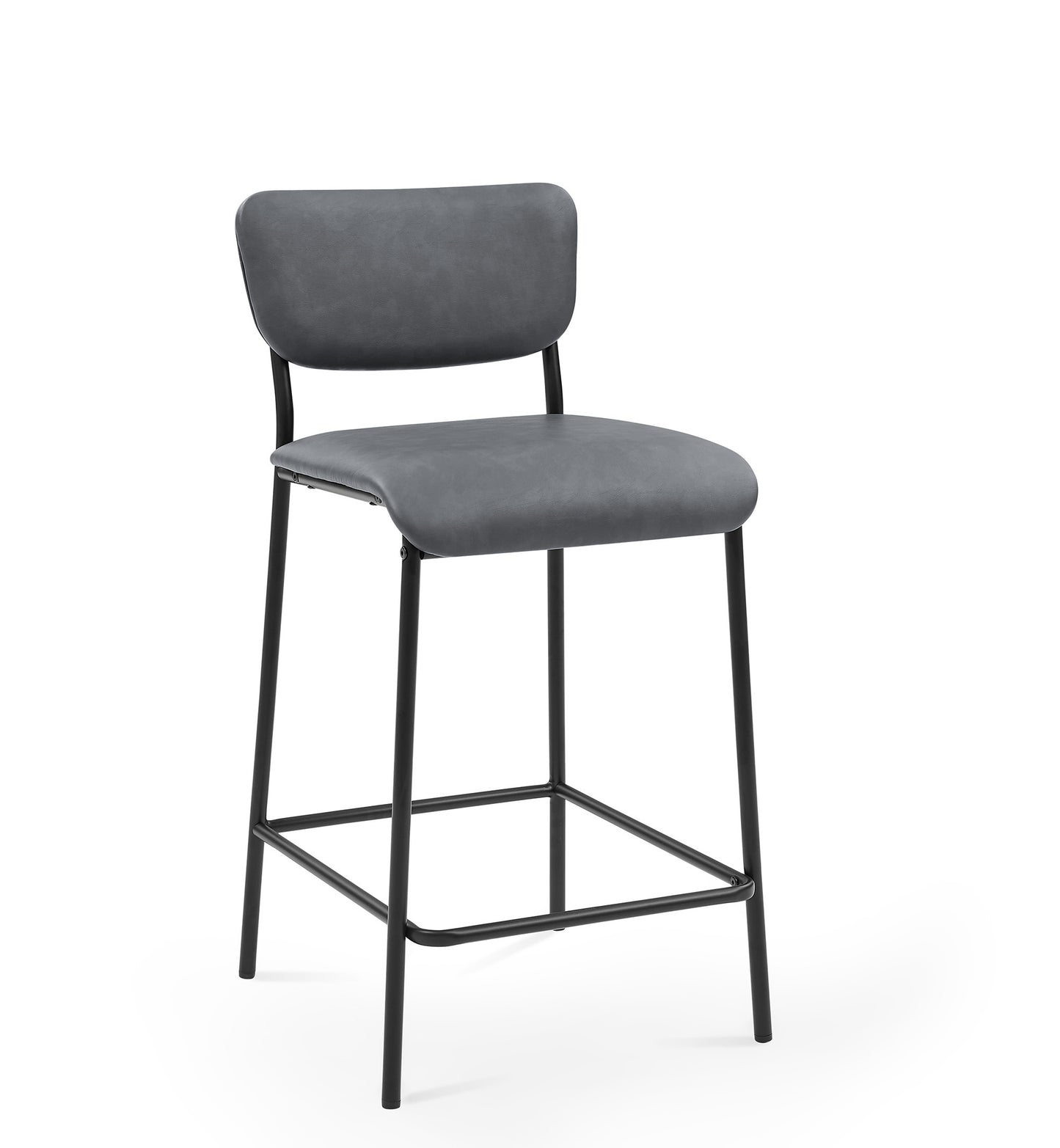 Kensington – Set of 2 – 25" Grey Faux Leather Counter Stools with Backrest, Footrest & Sturdy Metal Frame