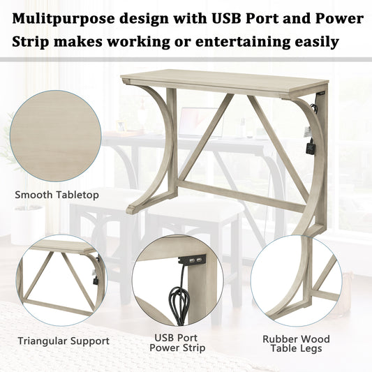 tegan - 3-Piece 24" Farmhouse Counter Height Dining Table Set with USB Port and Upholstered Stools, Cream