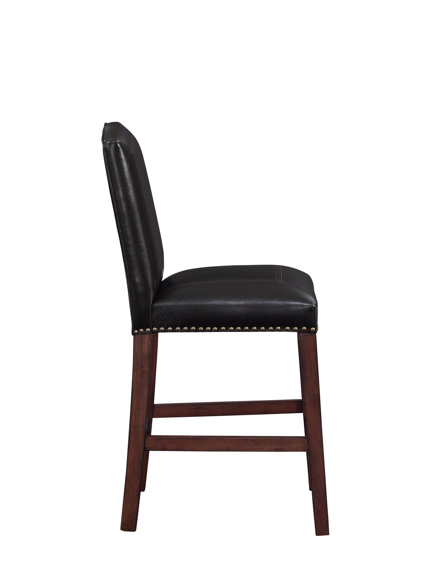 Lucienne - Set of 2 - 23" H Brown Faux Leather Counter Stools, Solid Wood Frame with Antique Brass Accents