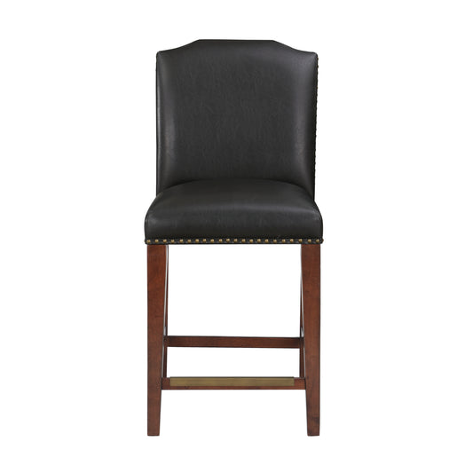 Clairis - Set of 2 - 25" Dark Brown Faux Leather Counter Stools with Nailhead Trim