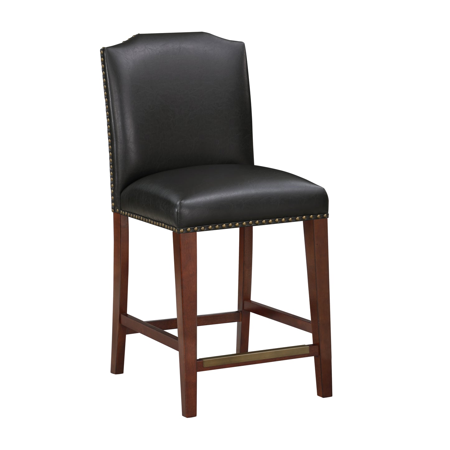 Clairis - Set of 2 - 25" Dark Brown Faux Leather Counter Stools with Nailhead Trim