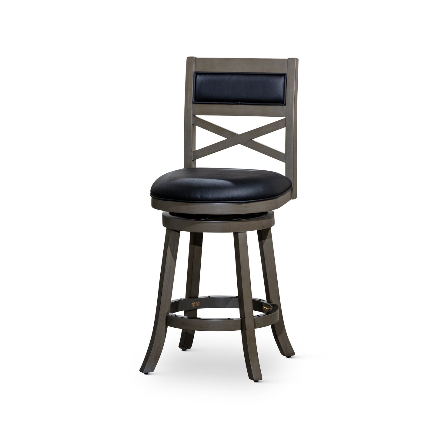 Saraya - Set of 2 - 24" Weathered Gray Counter Height Swivel Stools with Black Leather Seats