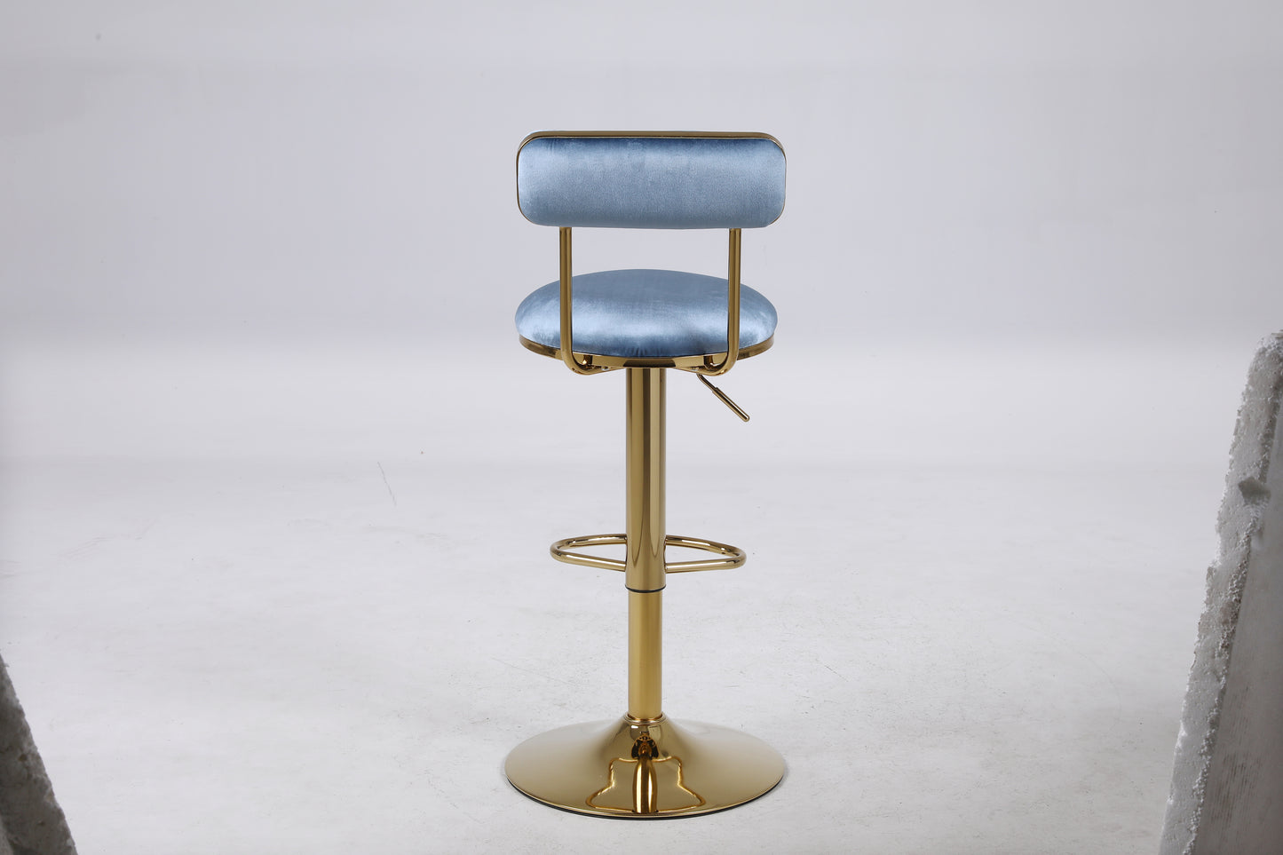 Imperia - Set of 2 - 24" to 30" Adjustable  Light Blue Velvet Bar Stools with Golden Steel Legs