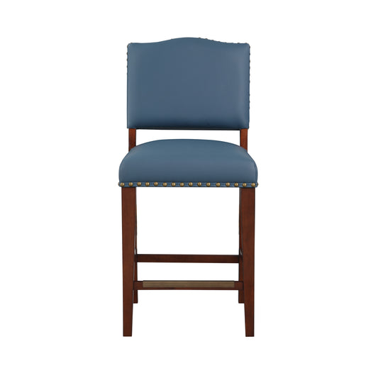 Belmontthel - Set of 2 - 26" Blue Faux Leather Counter Stools with Nailhead Trim