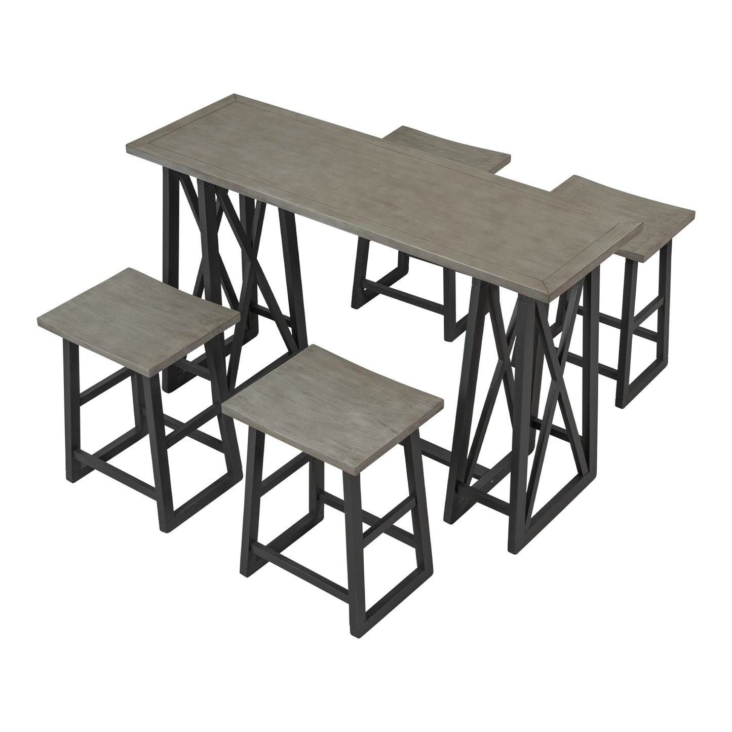 Kassian - Set of 5 - 24" Counter Height Dining Set with Solid Rubberwood, Gray Finish, and 4 Stools