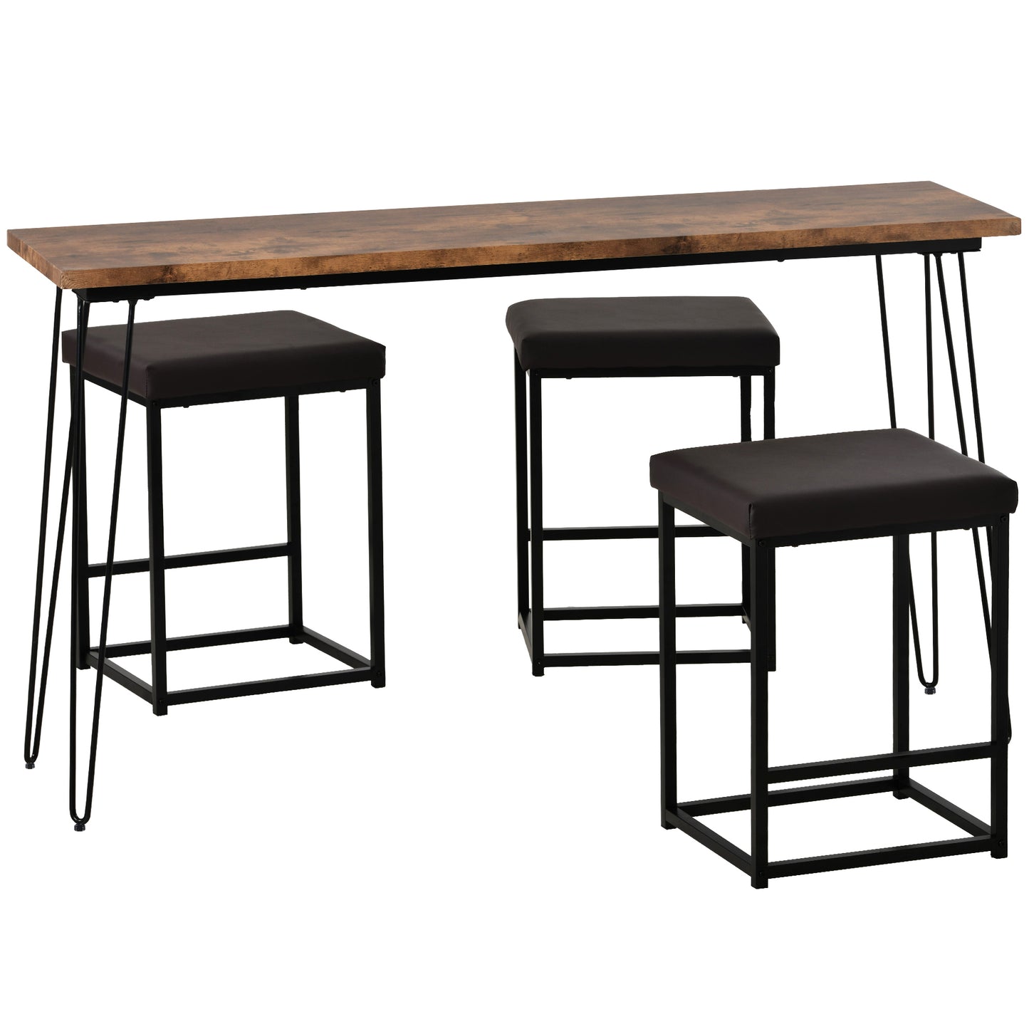 Hendrea - Set of 2 - 24" Rustic Brown Counter Height Dining Table Set with Black Polyurethane Stools and Sturdy Metal Frame