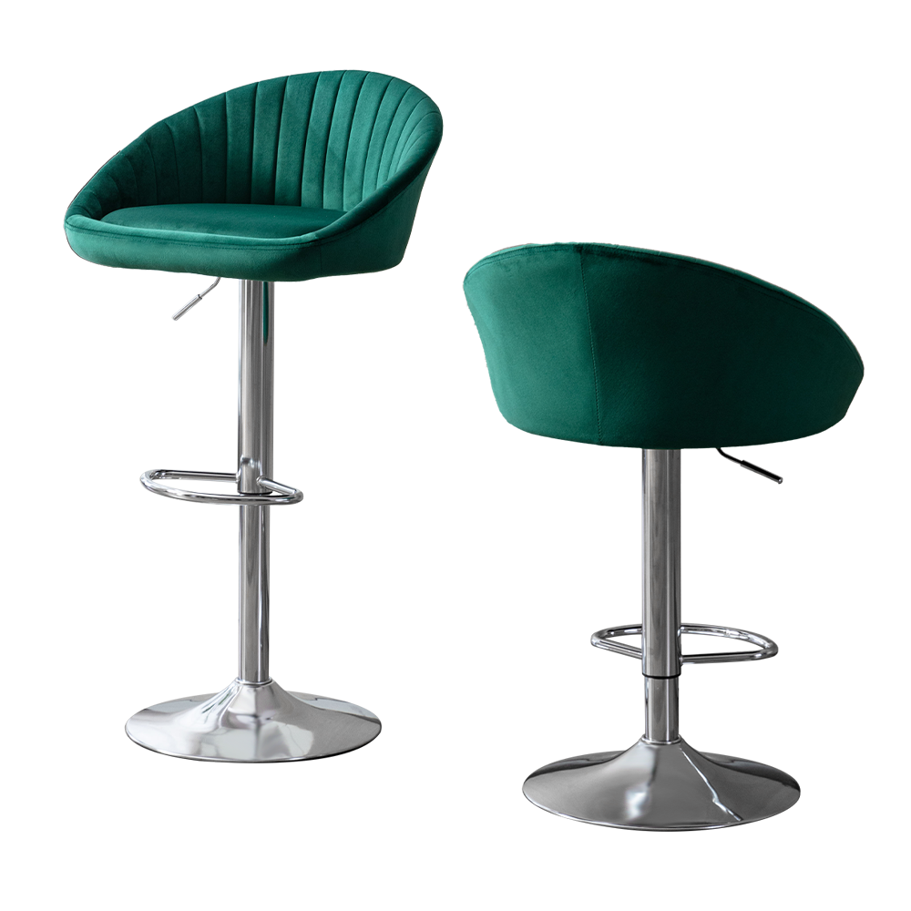 Sherwood - Set of 2 - 25" Emerald Velvet Adjustable Counter Height Bar Stools with Backrest and Footrest