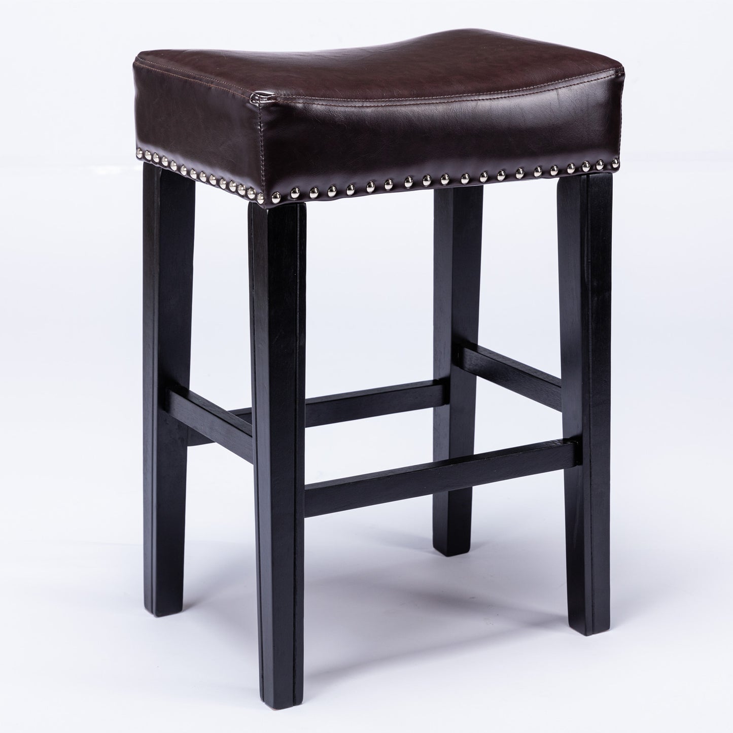 Darcell - Set of 2 - 26" Backless Counter Height Stools with Brown Faux Leather Seat and Black Solid Wood Legs