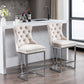 Hayes - Set of 2 - 26” Beige Velvet Counter Height Bar Stools with Button Tufted Back, Rivet Trim, and Chrome Base