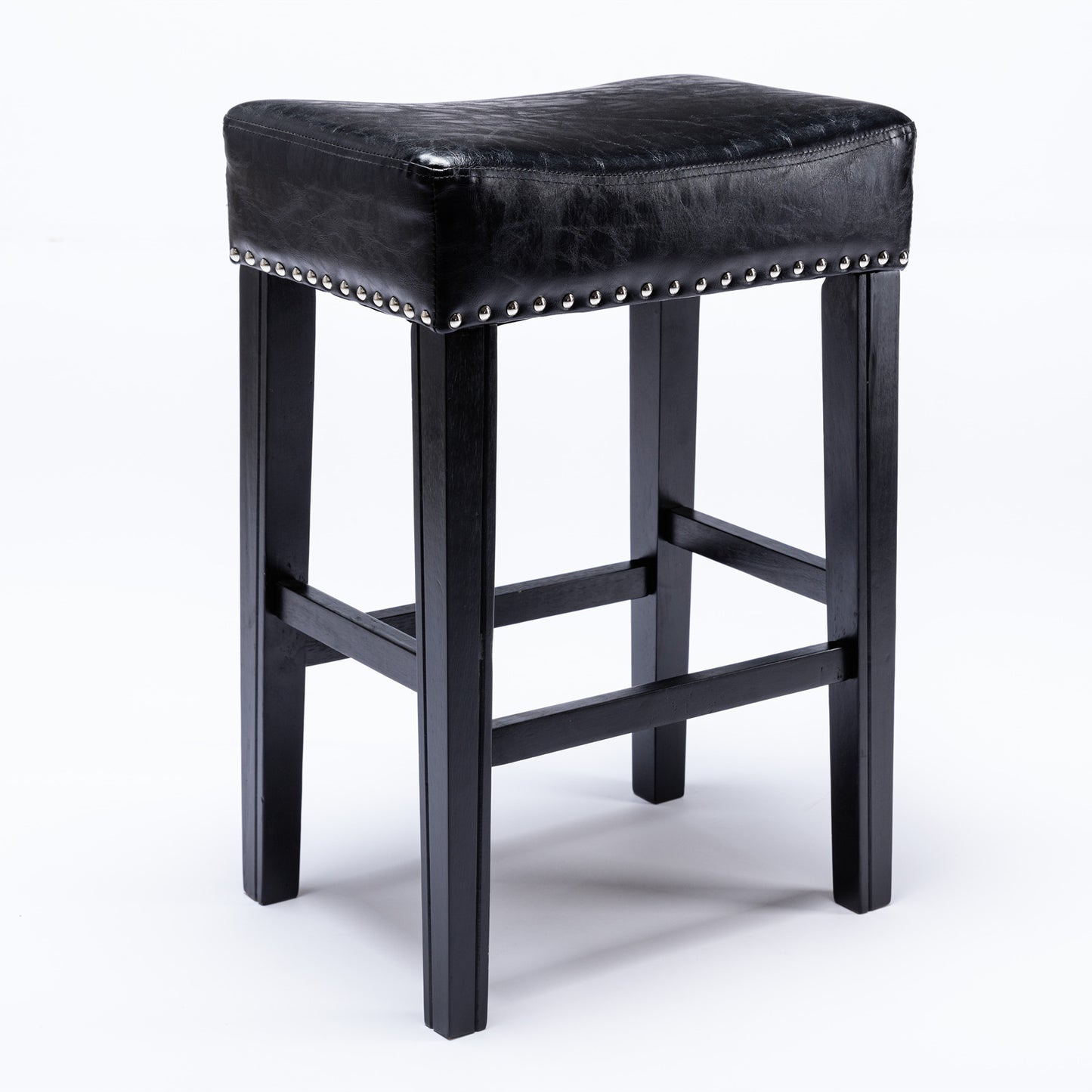 Moniler - Set of 2 - 26" Black Faux Leather Backless Bar Stools with Solid Wood Legs