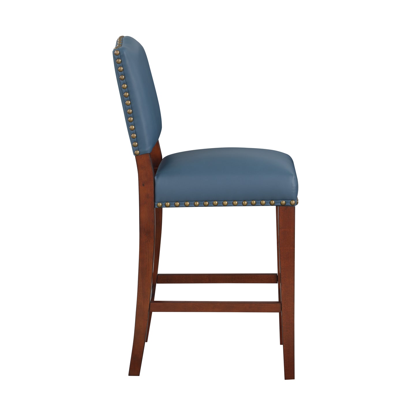 Belmontthel - Set of 2 - 26" Blue Faux Leather Counter Stools with Nailhead Trim