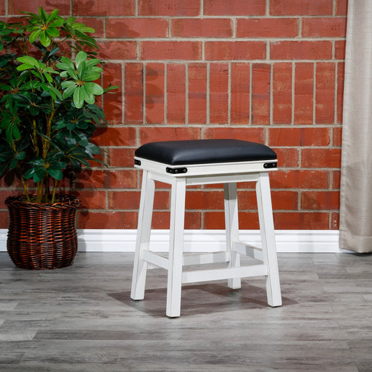 Siobhan - Set of 2 - 24" Antique White Counter Stools with Black Bonded Leather Seats