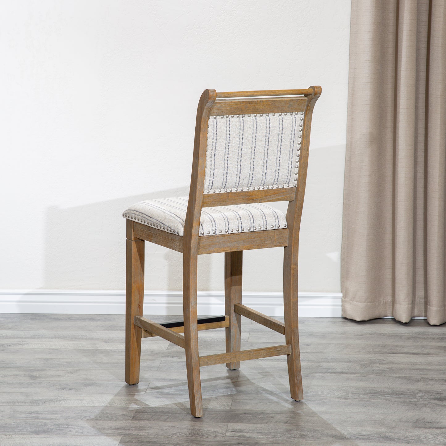 Santara - Set of 2 - 24" Rustic Counter Stools with Gray Wash Finish and Striped Upholstered Seat