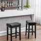 Moniler - Set of 2 - 26" Black Faux Leather Backless Bar Stools with Solid Wood Legs