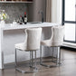 Hayes - Set of 2 - 26” Beige Velvet Counter Height Bar Stools with Button Tufted Back, Rivet Trim, and Chrome Base