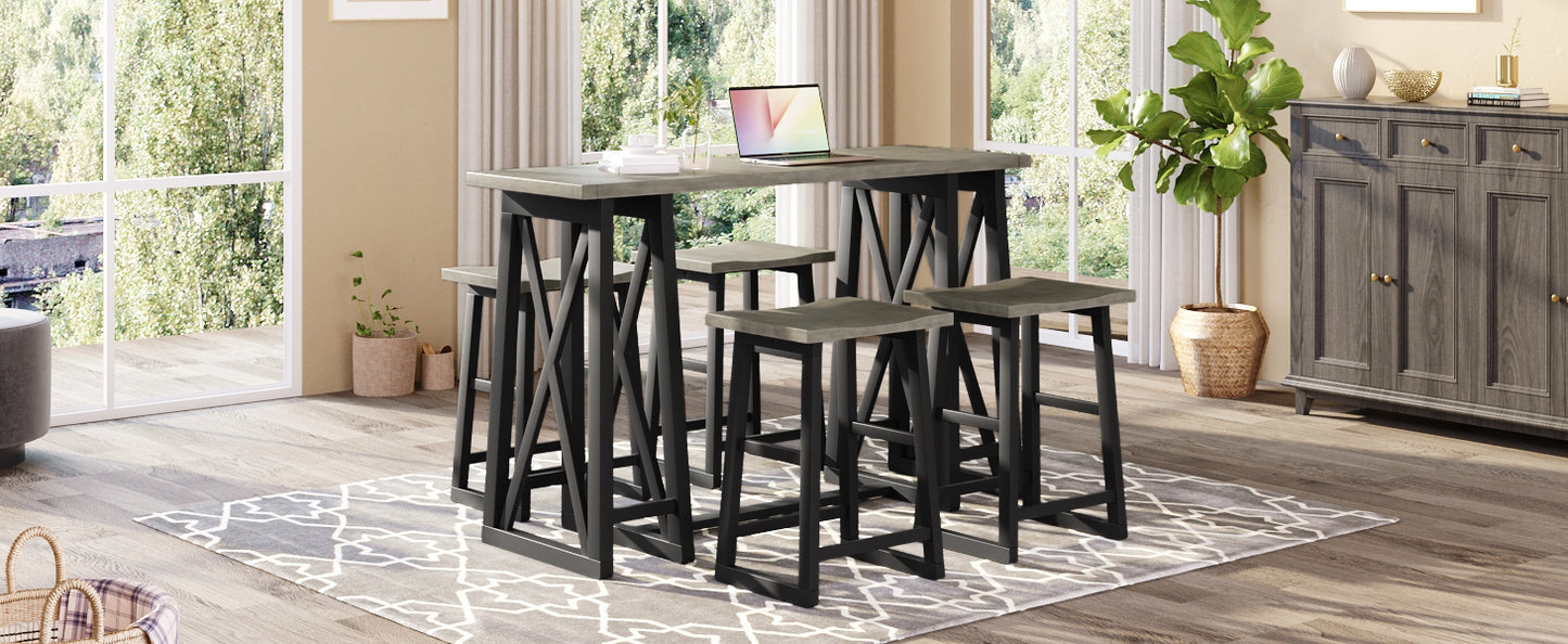 Kassian - Set of 5 - 24" Counter Height Dining Set with Solid Rubberwood, Gray Finish, and 4 Stools