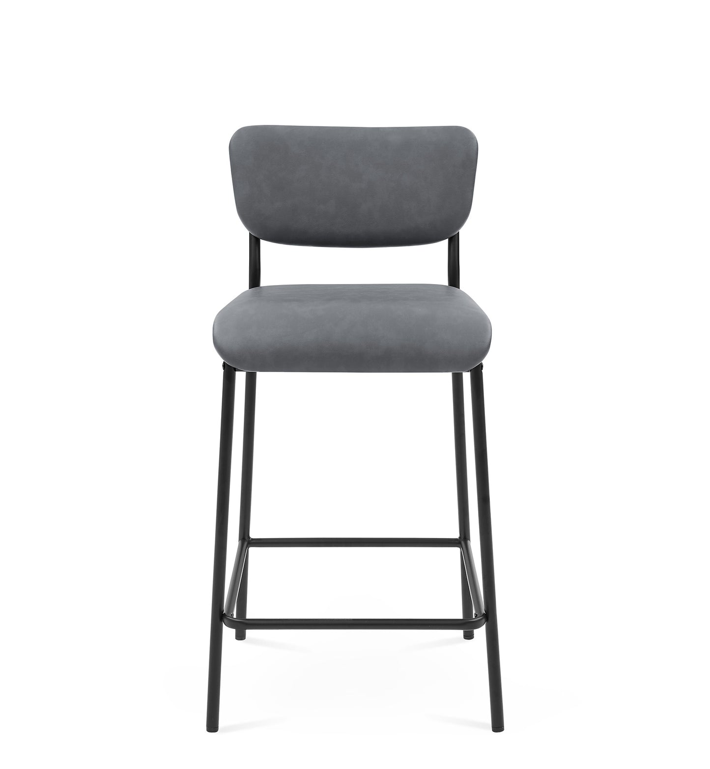 Kensington – Set of 2 – 25" Grey Faux Leather Counter Stools with Backrest, Footrest & Sturdy Metal Frame