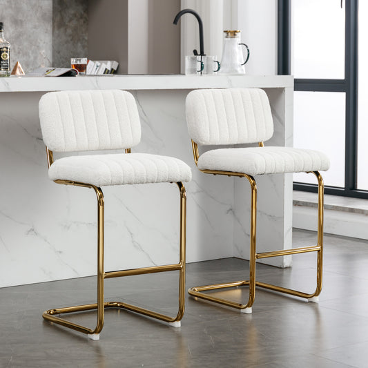 Amethyst - Set of 2 - 27" Ivory Counter Stools with Boucle Upholstered Armless Seats and Gold Chrome Base