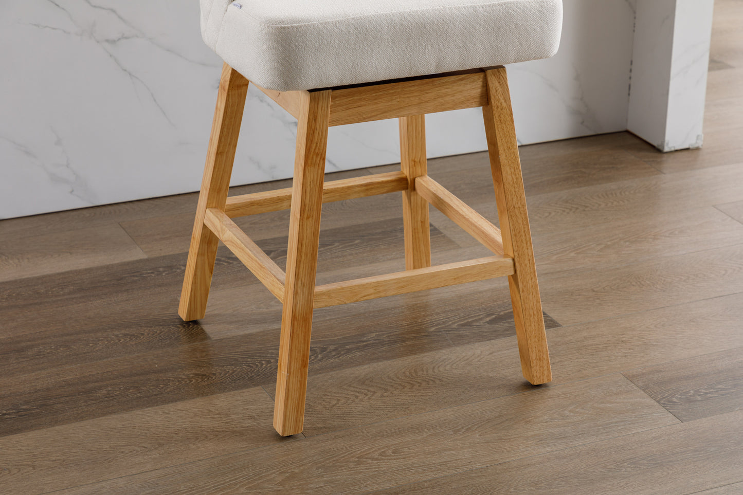 Halstid - Set of 2 - 29" Beige Linen Counter Height Bar Stools with 360° Swivel - Footrest and Solid Wood Legs