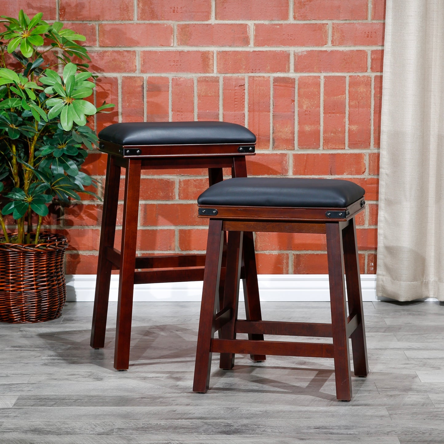 Siobhan - Set of 2 - 24" Antique White Counter Stools with Black Bonded Leather Seats