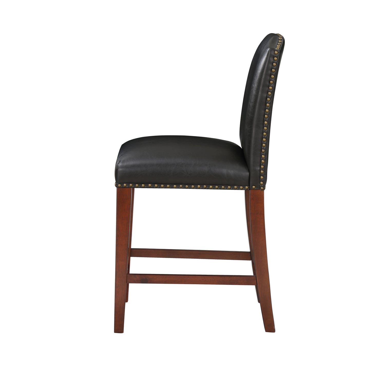 Clairis - Set of 2 - 25" Dark Brown Faux Leather Counter Stools with Nailhead Trim