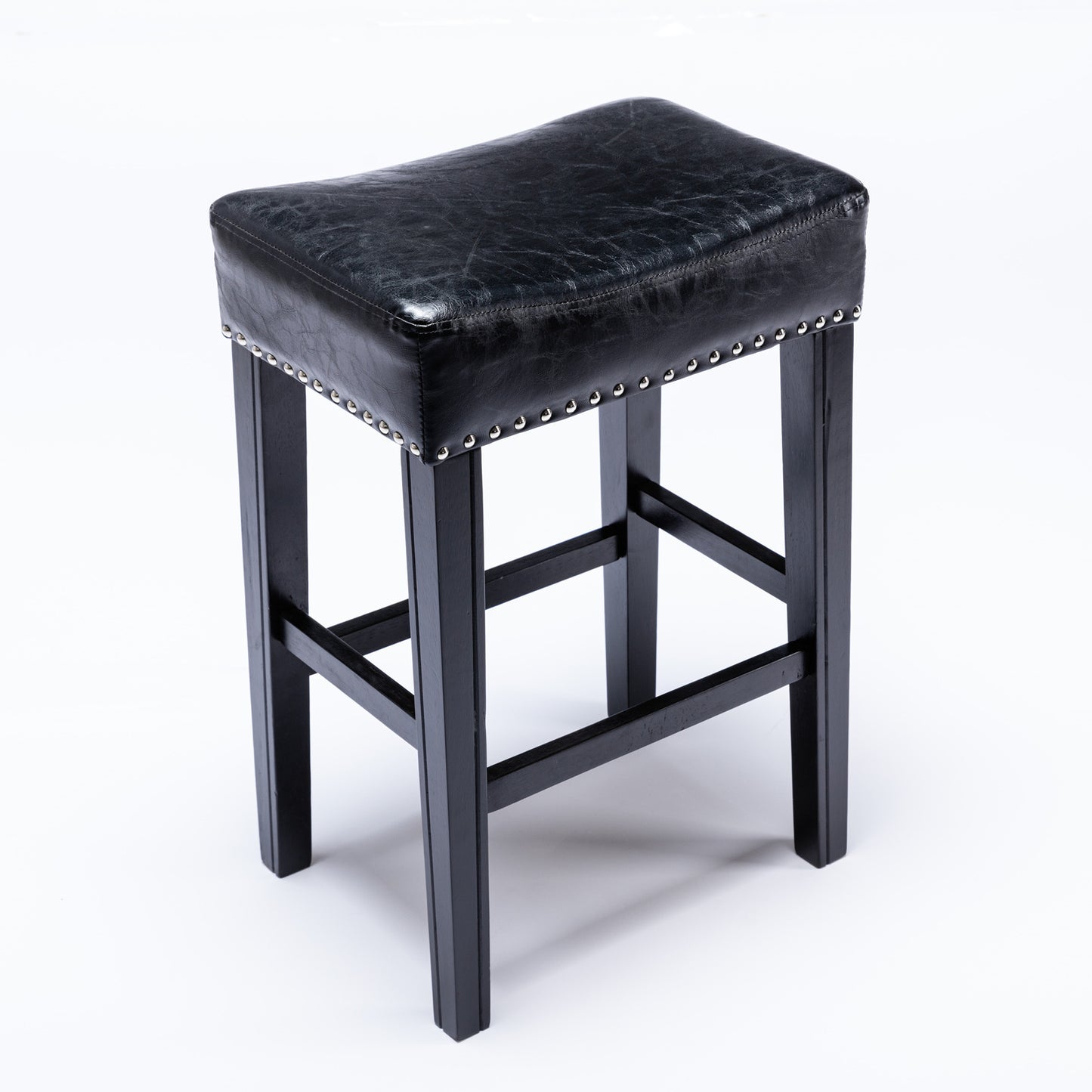 Moniler - Set of 2 - 26" Black Faux Leather Backless Bar Stools with Solid Wood Legs