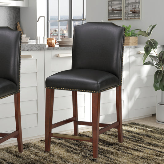 Clairis - Set of 2 - 25" Dark Brown Faux Leather Counter Stools with Nailhead Trim