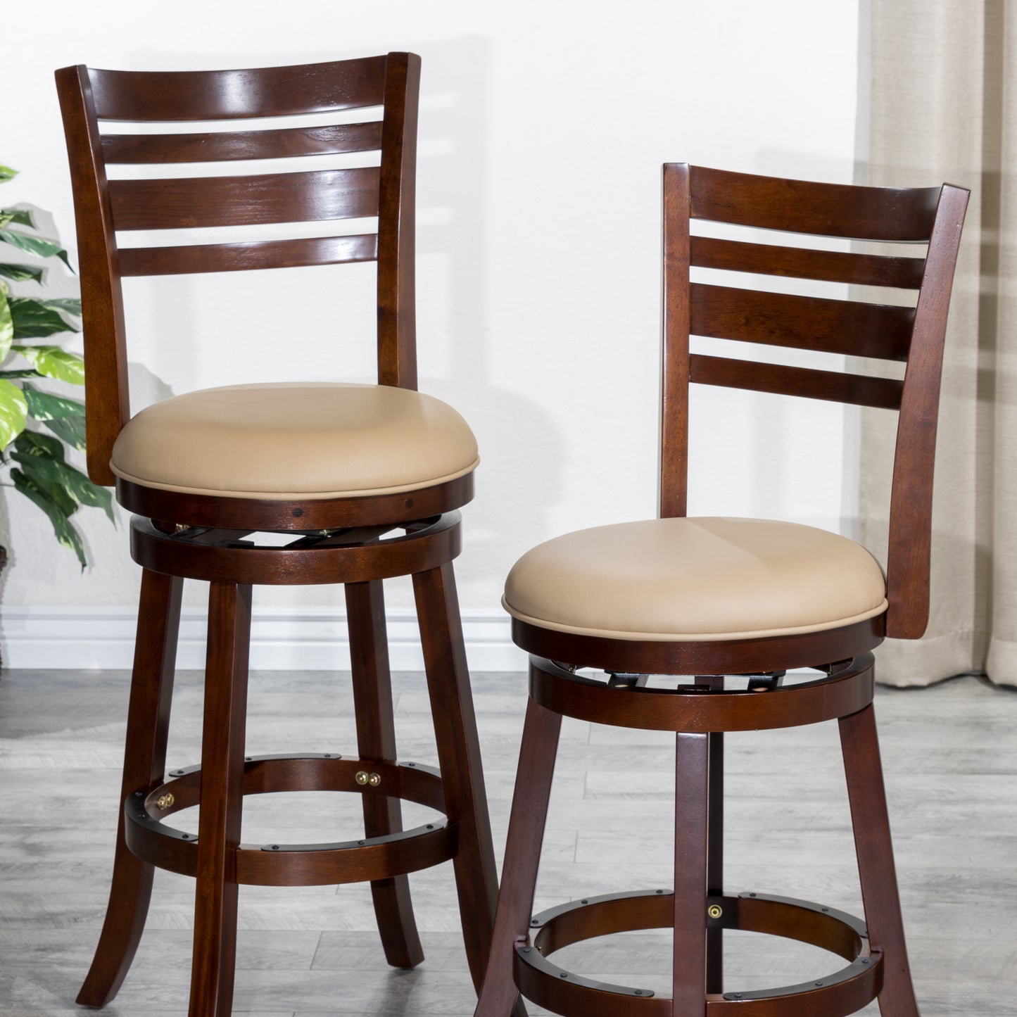 Hudson - Set of 2 - 24" Counter Height Saddle Stools with Weathered Gray Finish and Cream Leather Seat