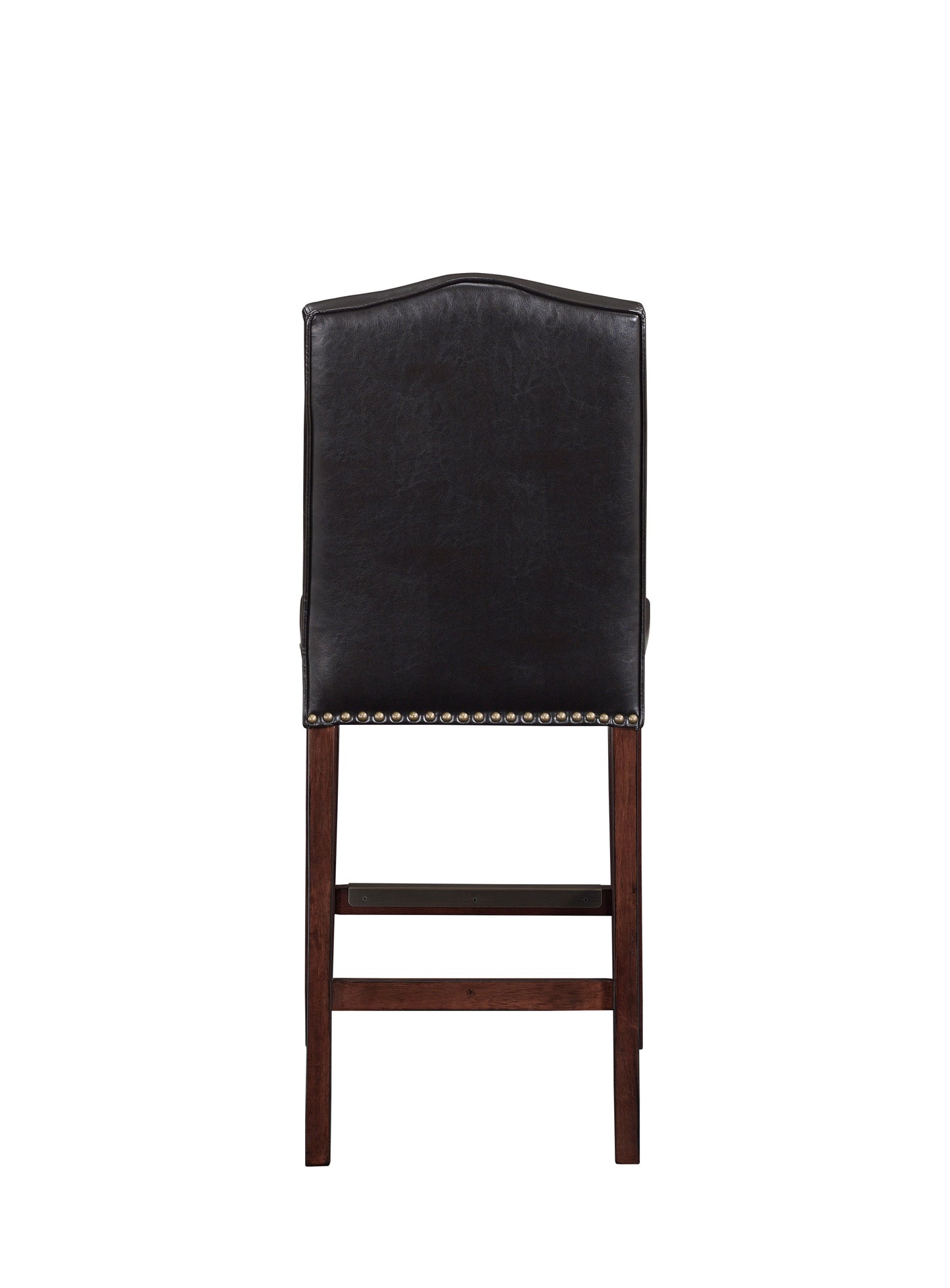 Lucienne - Set of 2 - 23" H Brown Faux Leather Counter Stools, Solid Wood Frame with Antique Brass Accents